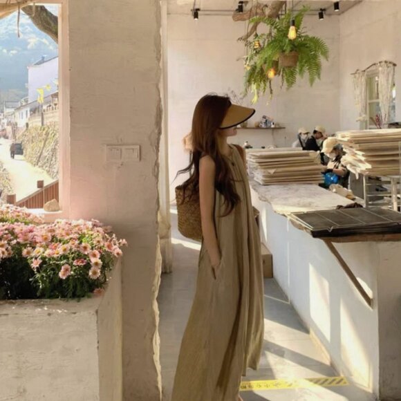 Old Navy Linen Maxi Skirt Womens XS Khaki Beige Drawstring Waist New - Picture 4 of 11